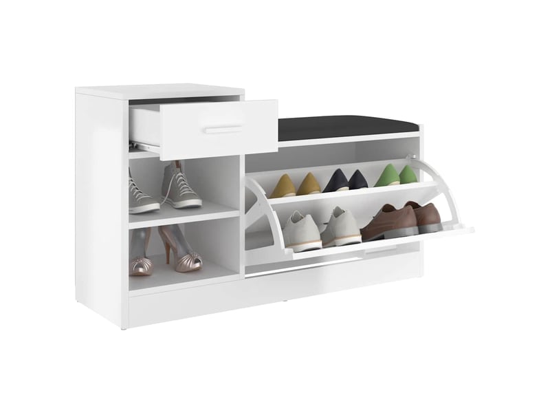  Banc à chaussures, meuble à chaussures blanc brillant 94,5x31x57 cm aggloméré  - Conforama E