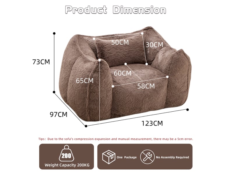  Fauteuil poire géant 123x97x73 cm avec coussin kaki  - Conforama E
