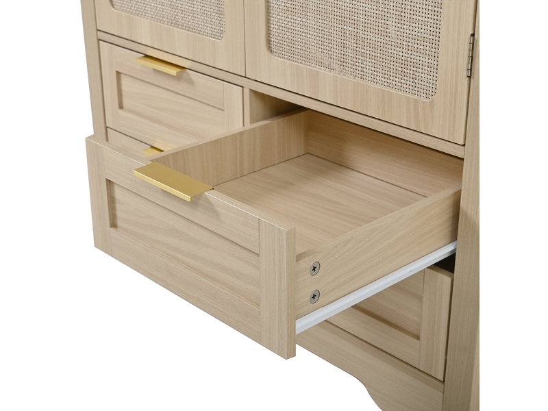  Armoire à portes galbées, 80 x 50 x 180 cm, grand espace de rangement, avec tringle et tiroirs, couleur chêne  - Conforama E