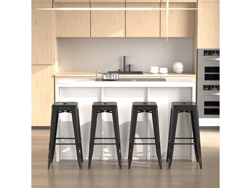  Ensemble de 4 tabourets de bar en métal avec repose-pieds pour une utilisation intérieure et extérieure, 43 x 43 x 76 cm, noir  - Conforama C