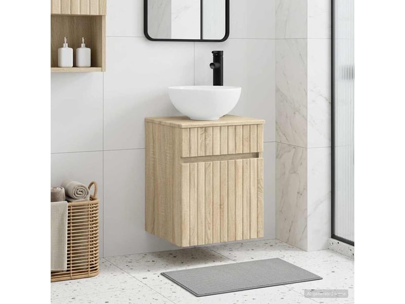 Meuble de lavabo mural, rangement salle de bain chêne sonoma 39x35x63 cm - Conforama B