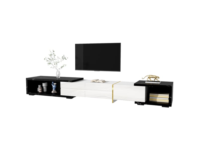  Meuble tv noir, rangement, gestion des câbles, design moderne, façade texturée, structure robuste, finition haut de gamme - salon  - Conforama A