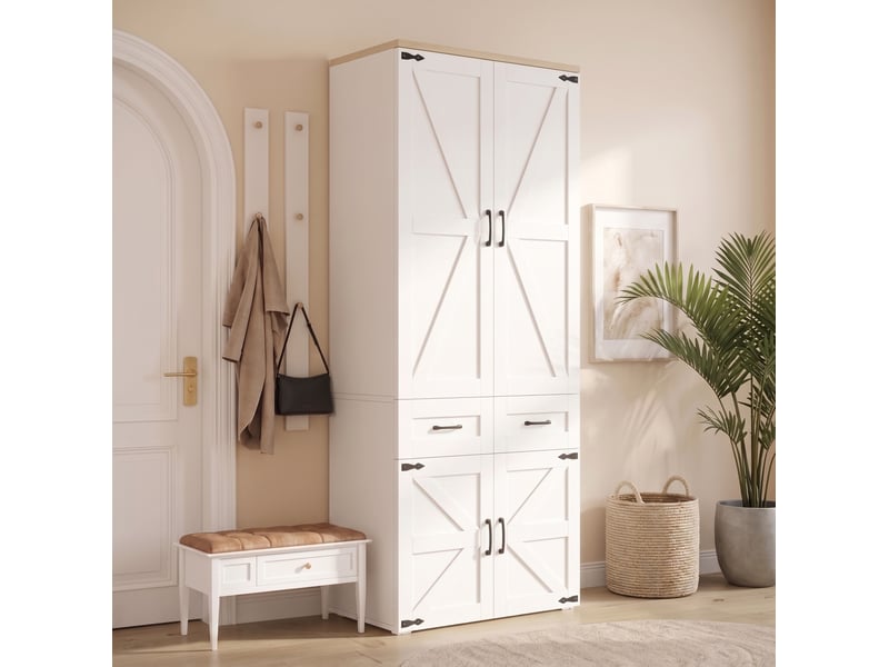  Armoire 90x50x200 cm 4 portes, 2 tringles et 5 tiroirs mdf blanche  - Conforama B