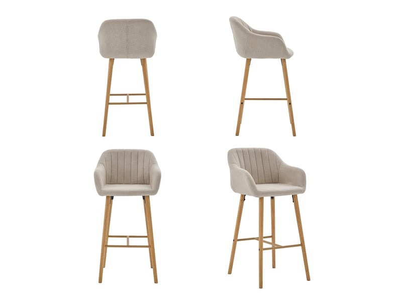  Lot de 4 chaises de bar, siège 75 cm de haut, avec accoudoirs et repose-pieds, pieds en bois massif, beige  - Conforama W