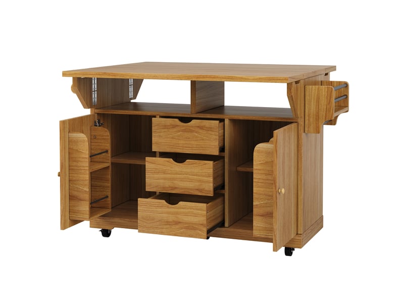  Desserte de cuisine 142.5x80x95 cm à plateaux rabattables mdf et métal brun foncé  - Conforama A