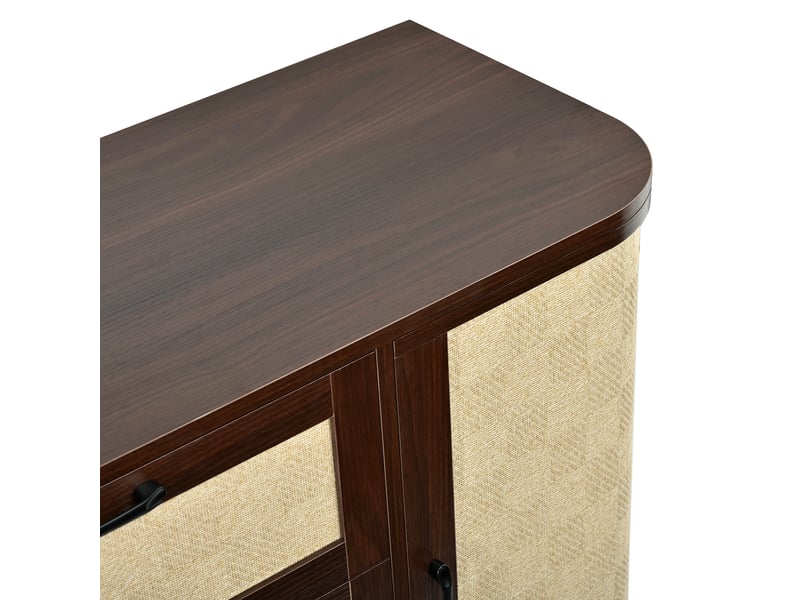 Meuble tv buffet bas rétro mdf noyer 120x40x82cm 2 portes 3 tiroirs poignées noires design arrondi - Conforama R