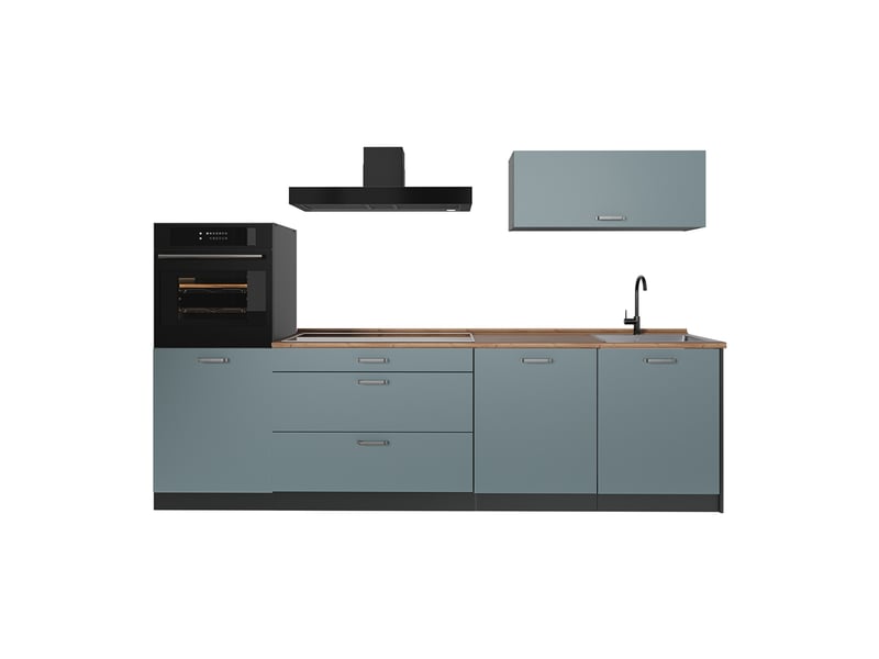  Vicco cuisine, bleu-grisanthracite, 280cm plan de travail chêne doré  - Conforama A
