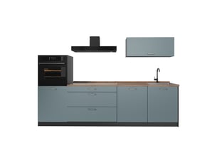 Vicco cuisine, bleu-grisanthracite, 280cm plan de travail chêne doré