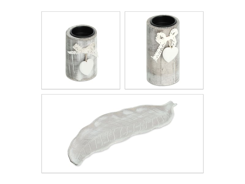  Porte-bougies décoratif style shabby chic 50 x 15 x 10 cm avec 3 bougeoirs ambiance cosy en bois naturel 13_0011905  - Conforama E
