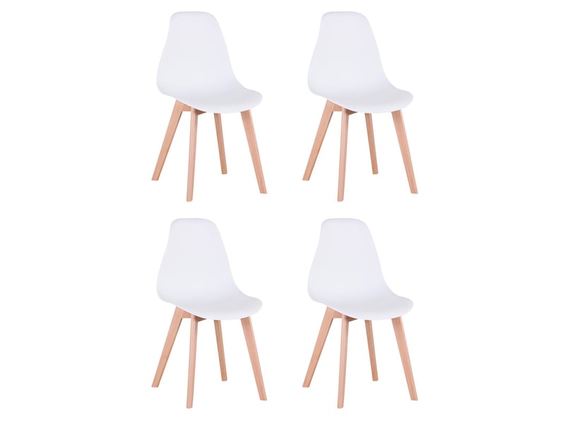  Lot de 4 chaises de salle à manger scandinaves - blanc - pieds en hêtre, cuisine, salon  - Conforama A