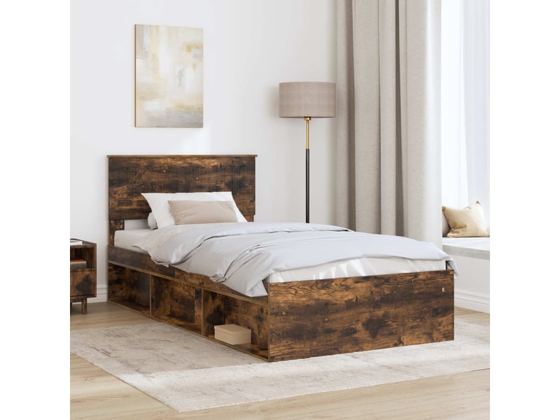  Lit simple- lit adulte -  cadre de lit chêne fumé 100 x 200 cm pin massif  - Conforama B