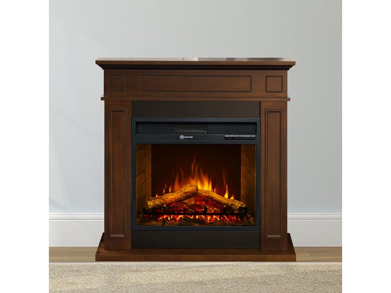  Cheminée électrique sur pied jefferson avec effet flamme 89,5 x 90,5 x 28 cm en bois de noyer  - Conforama B