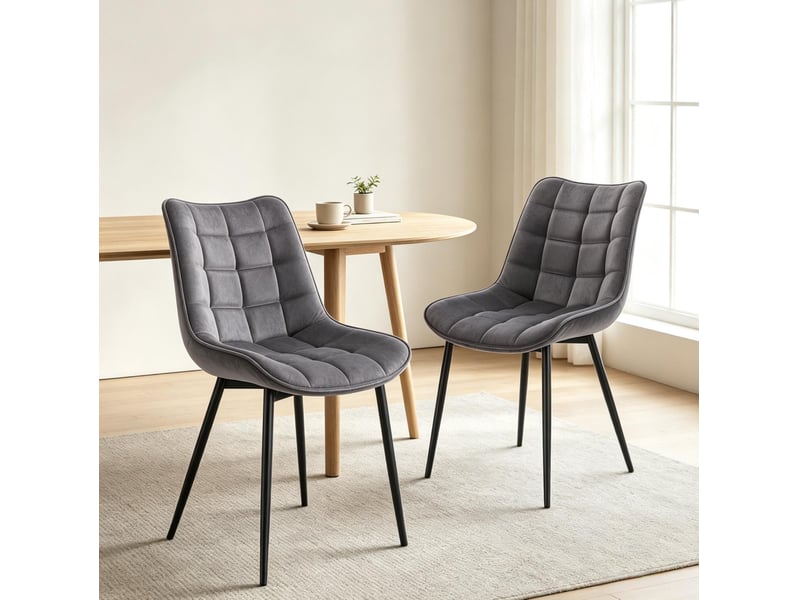  Lot de 2 chaises de salle à manger en velours gris foncé evryae  - Conforama D