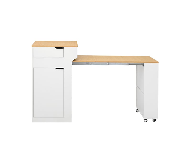  Îlot de cuisine avec table extensible, prises intégrées et 2 tiroirs blanc DE000049AAK - Conforama A