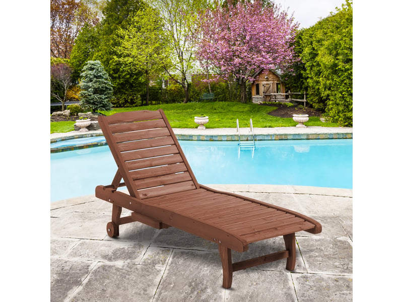  Bain de soleil transat style colonial dossier réglable 3 positions roulettes tablette support bois sapin pré-huilé  - Conforama B