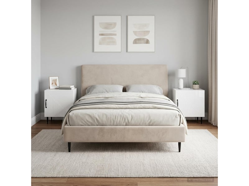  Vidaxl table chevet blanc brillant 2 portes métal meuble rangement 43x34.5x50cm salon chambre  - Conforama B
