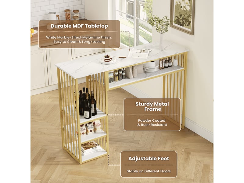  Table de bar avec 3 étagères mdf effet marbre et métal doré 140 x 40 x 105 cm N653P492098O - Conforama D