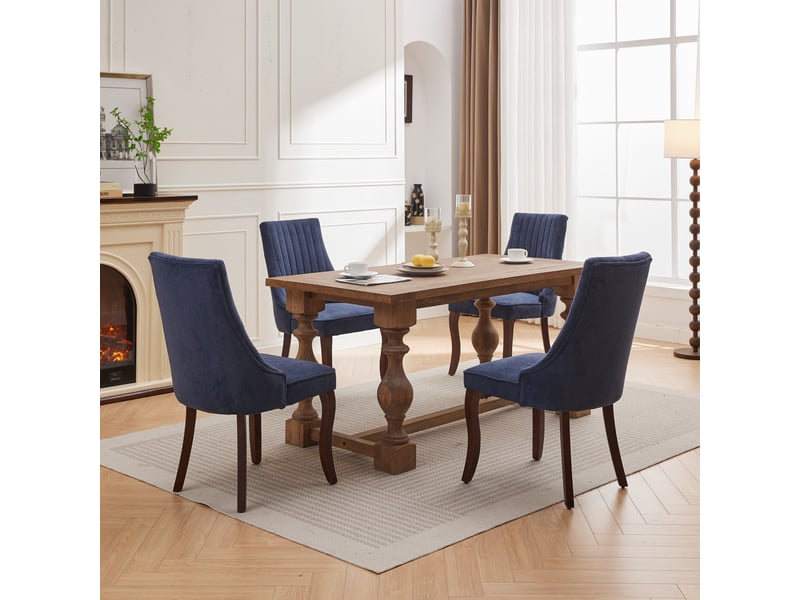  Lot de 2 chaises de salle à manger 64x50x95,5cm dossier haut, mousse haute densité, pieds en bois, chenille bleu  - Conforama E