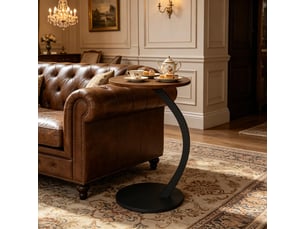Table d'appoint ronde en forme de c en mdf et métal noir et vintage ø40x65 cm