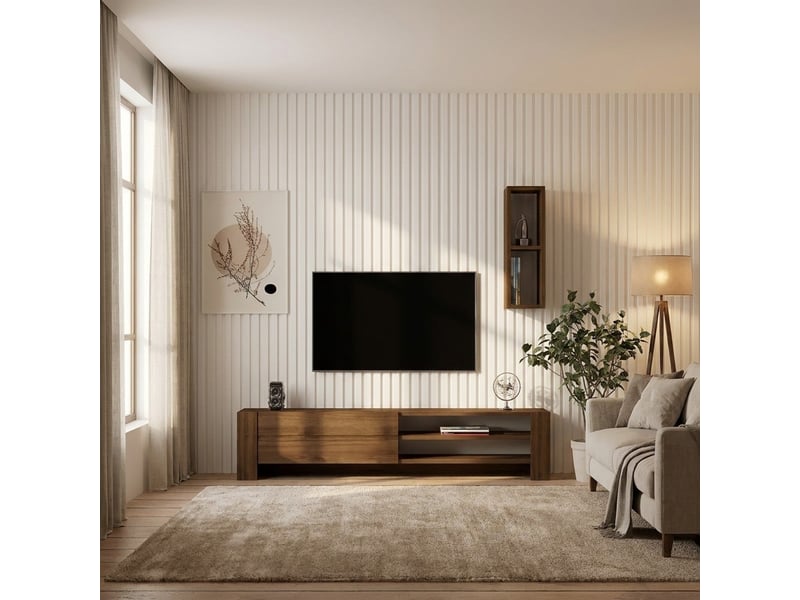  Meuble tv mobile avec étagère murale naz  - Conforama C
