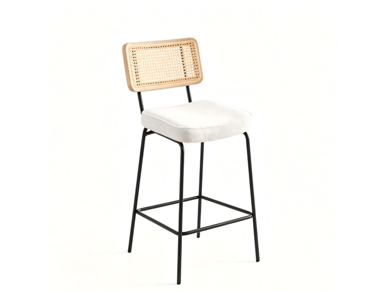 Tabouret de bar ivoire lot de 2 chaises de bar avec dossier aspect rotin et pieds en métal 96.5 cm - Conforama A