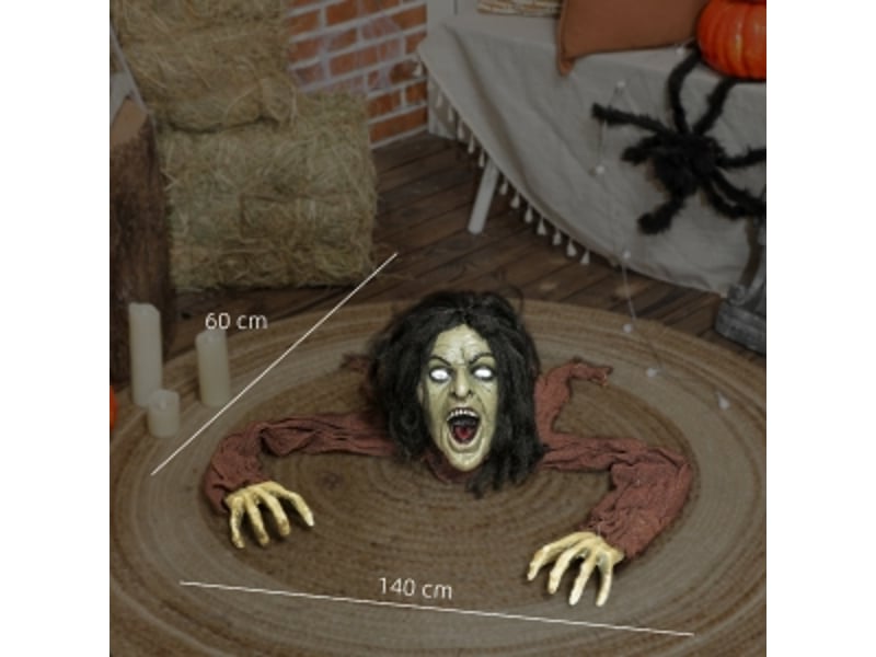  Décoration d'halloween animée, activation sonore, yeux lumineux rouges, à piles, marron, 140 × 60 × 20 cm  - Conforama D