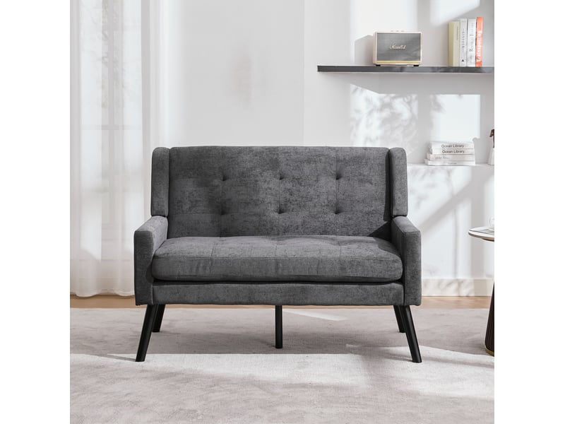 Lot de 2 fauteuils d’accent avec assise en mousse haute densité et pieds en bois, gris foncé - Conforama E