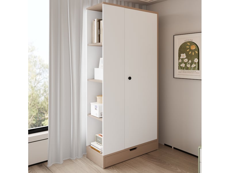 Armoire 1 porte 70x40x170 cm – naturel et blanc – avec étagères et tiroirs, rangement gain de place - Conforama B