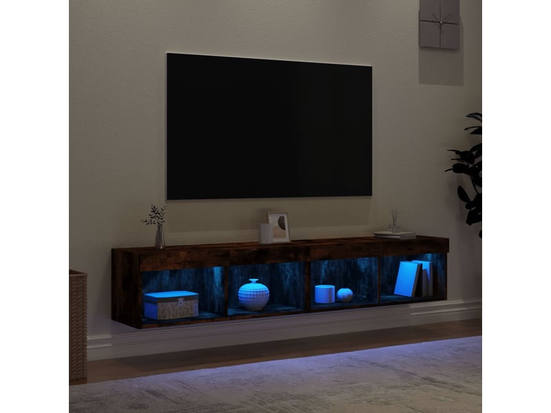 Lot de 2 meuble tv avec lumières led chêne fumé 80x30x30 cm  - Conforama D