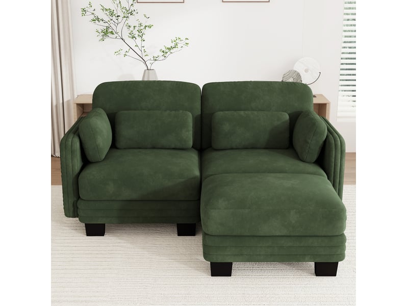 Canapé d'angle modulable 2 places 176x143x88 cm en chenille verte - Conforama B