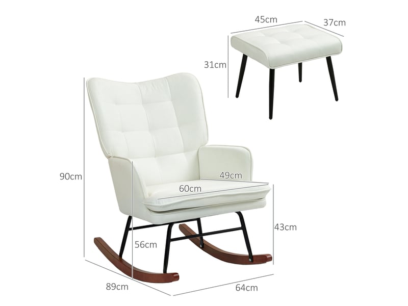  Fauteuil à bascule avec repose-pied 64 x 89 x 90 cm blanc crème polyester, structure acier, charge 130 kg  - Conforama C