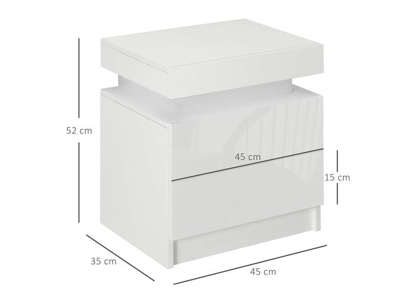  Table de chevet chambre 45 x 35 x 52 cm 2 tiroirs éclairage led réglable style moderne en panneau de particules blanc 21_0001561  - Conforama B