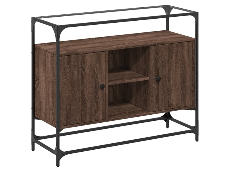  Buffet - bahut - meuble de rangement avec dessus en verre chêne marron bois d'ingénierie  - Conforama A