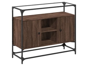 Buffet - bahut - meuble de rangement avec dessus en verre chêne marron bois d'ingénierie