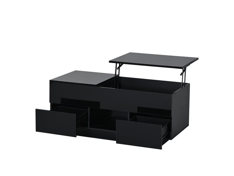  Table basse relevable, table basse avec 2 tiroirs et 2 portes coulissantes, table de salon moderne, 100x50x36 cm, noir  - Conforama A