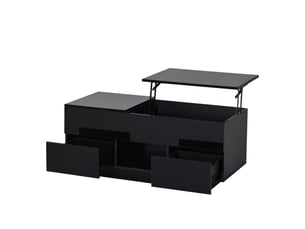 Table basse relevable, table basse avec 2 tiroirs et 2 portes coulissantes, table de salon moderne, 100x50x36 cm, noir