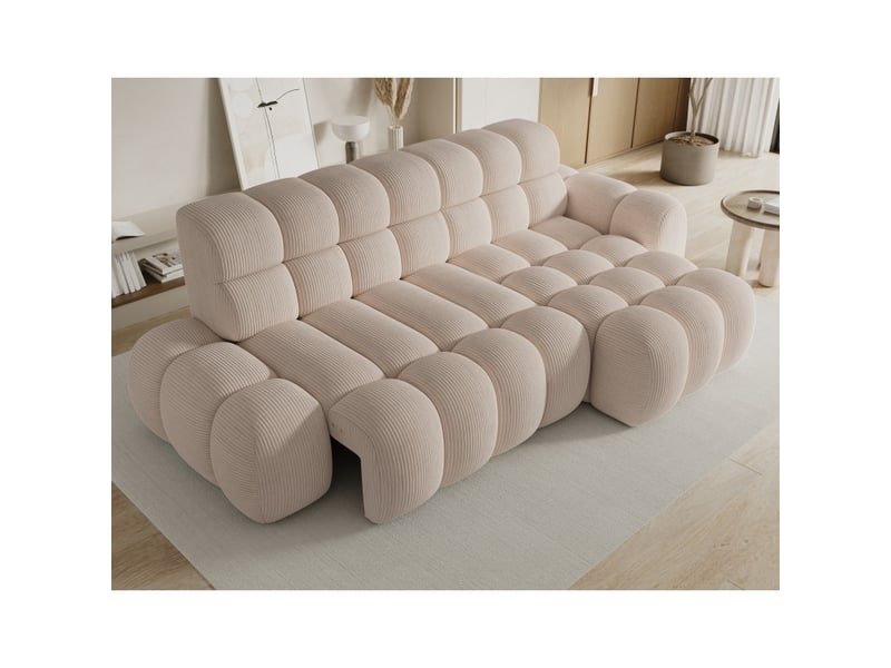  Canapé d'angle convertible bulla 3 places beige angle droit – velours côtelé avec extension d'assise électrique  - Conforama D