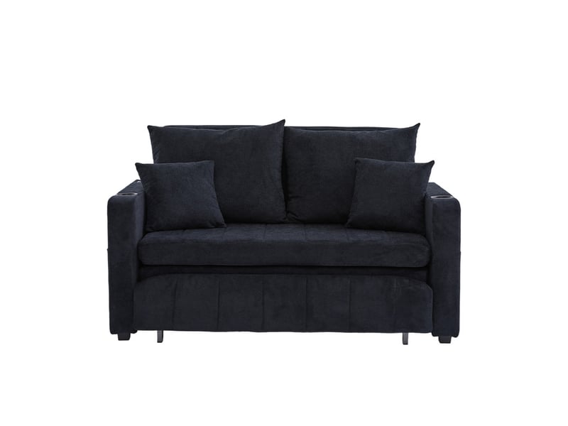 Canapé droit convertible ,2 places ,avec supports de rangement et bras,139 x 73 x 83 cm,noir  - Conforama A