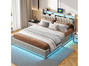 Lit coffre 140x190 cm <strong>LYCHOEEY</strong> <strong></strong> coloris gris
