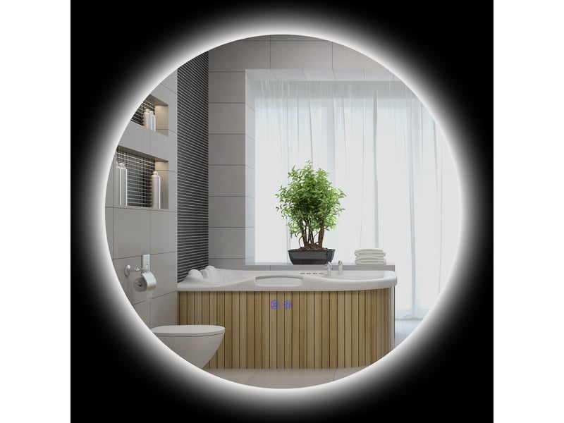  Miroir rond lumineux led de salle de bain ø 70 cm mural avec éclairage interrupteur tactile système antibuée  35 w gris  - Conforama B