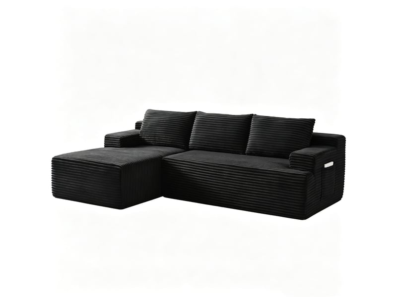  Canapé d'angle l convertible 238 x 94 x 66 cm – noir – velours côtelé – confort cloud – 4 places  - Conforama A