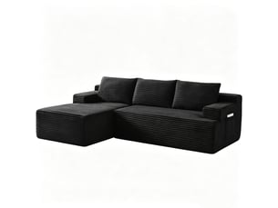Canapé d'angle l convertible 238 x 94 x 66 cm – noir – velours côtelé – confort cloud – 4 places