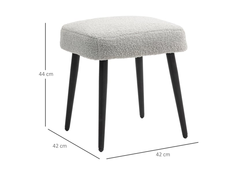  Tabouret gris clair avec assise rembourrée en laine et piètement en acier mesurant 42 x 42 x 44 cm idéal comme repose-pieds  - Conforama C