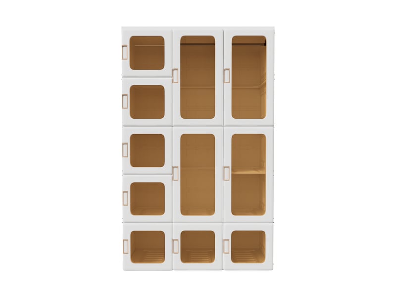Armoire portable pliable, 15 cubes 11 portes 2 tringles, avec portes transparentes, 104x50x170 cm, corps en matériau pp, rangement chambre, blanc, plastique pp pet 12 cubes 8 portes 2 penderies, blanc - Conforama A