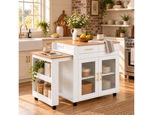 Îlot de cuisine mobile extensible avec prises et rangement homvra