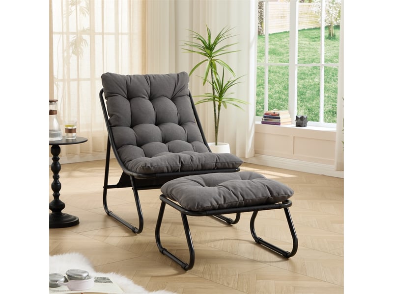  Fauteuil relax extérieur avec repose-pied - 65x78x86cm - chaise lounge inclinable avec coussin moelleux - noir et gris  - Conforama B