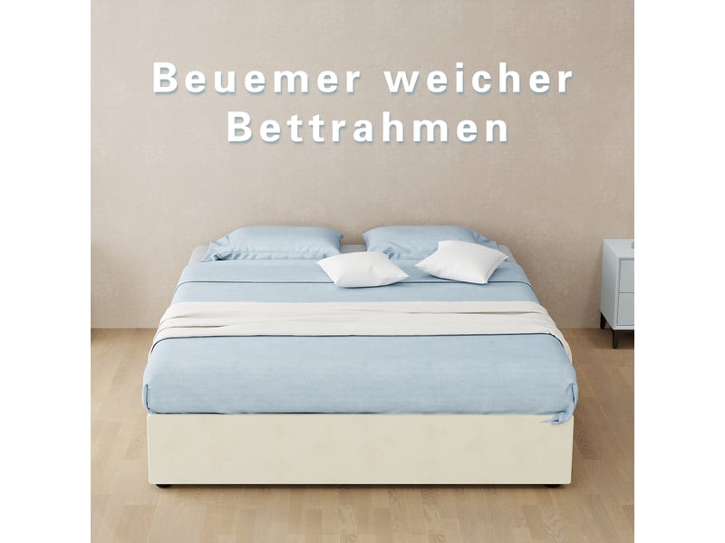 Cadre de lit, lit double 140x200 cm, rangement hydraulique, velours beige, sans matelas - Conforama W