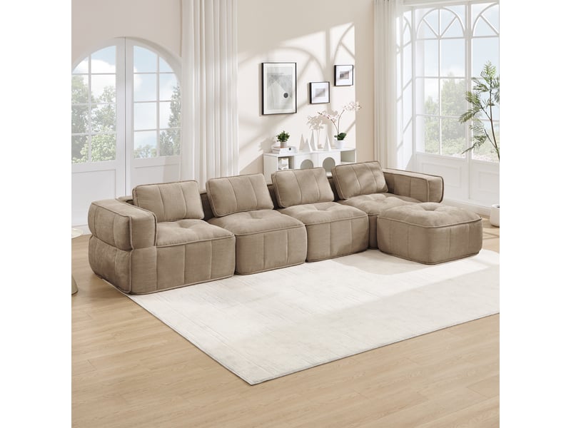  Canapé modulable, canapé 4 places, en tissu, avec pouf, pour salon, mobilier pour espace de vie, adapté à l'espace de vie  - Conforama R
