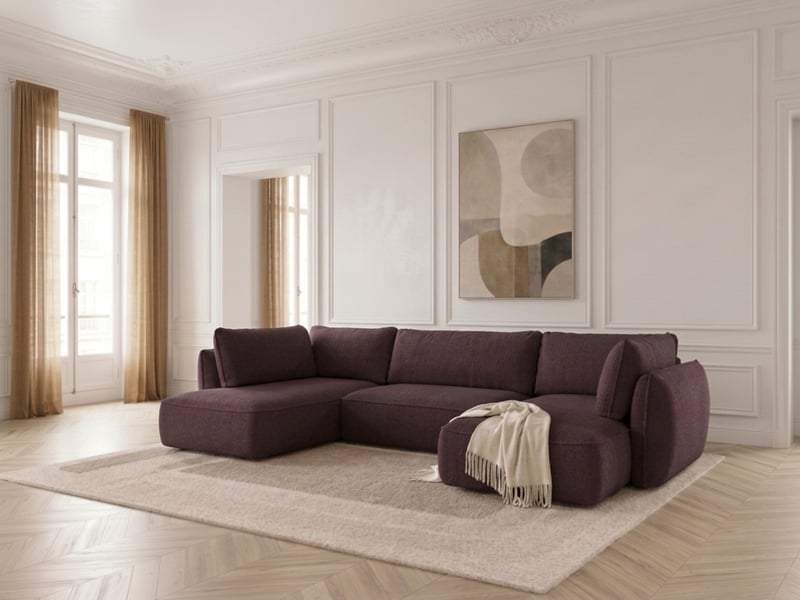 Bobochic canapé d'angle panoramique convertible esmee tissu chenille violet  angle droit ESMEE - Conforama B