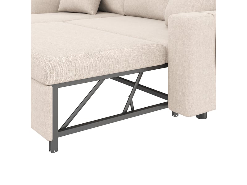 Canapé d'angle convertible 3-4 places en tissu effet lin beige avec coffre et méridienne réversible - Conforama E